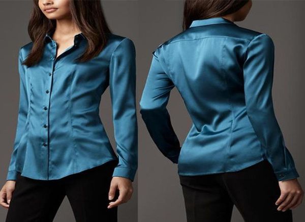 

sxxxl women fashion silk satin blouse button ladies silk blouses shirt casual office white black blue long sleeve satin 818021