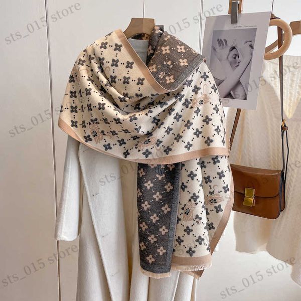 

scarves 2023 winter fashion scarf cashmere pashmina shawls and wraps female bufanda luxury brand print thick warm scarves t230425, Blue;gray