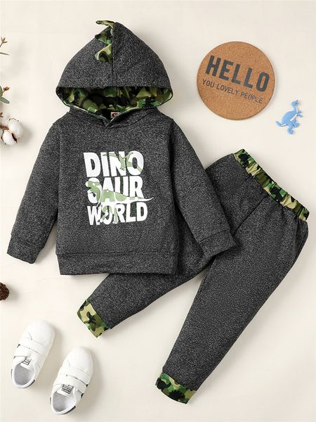 

clothing sets 1 5 years kid boy costume outfit cartoon dinosaur print hooded pant 2pcs set winter child baby sleepwear 230830, White