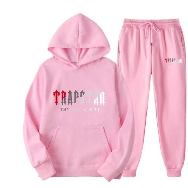 

2023 new trapstar sweater set men's and women's multi color cool sports hoodie pants two piece set g6, Black