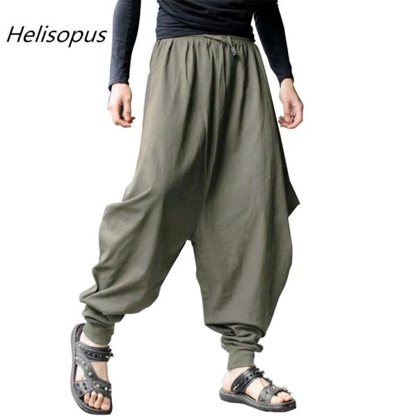

helisopus men039s low drop crotch loose harem baggy pants japanese samurai style cotton trousers1324335, Black