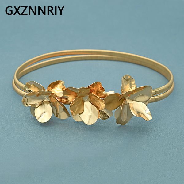 

belts fashion copper flower belts for women accessories party gold color elastic metal luxury trendy dress belt prom gift 230831, Black;brown
