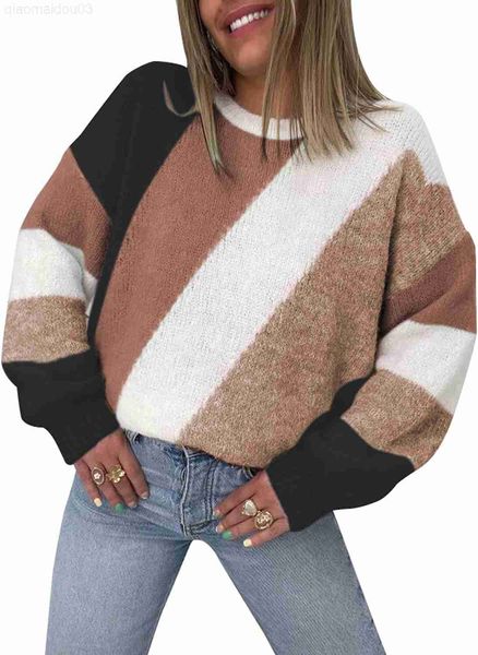 

women's sweaters theenkoln women's casual long sleeve color block/solid round neck knitted sweater cute loose fit l2308321, White;black
