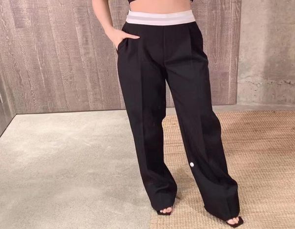 

high rise womens pants casual fashion straight trouser contrasting colors letters webbing pants3409413, Black;white