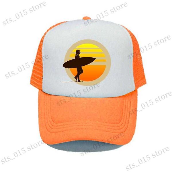 

ball caps sunrise surfer baseball caps for men women cool surfboard cap seaside sunset surfing mesh breathable trucker hats yy358 t230425, Blue;gray