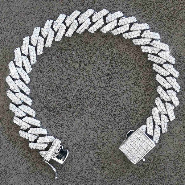 

medboo fine jewelry 14k white gold vvs1 d moissanite straight edge cuban link chain necklace mens baguette jewellery, Silver