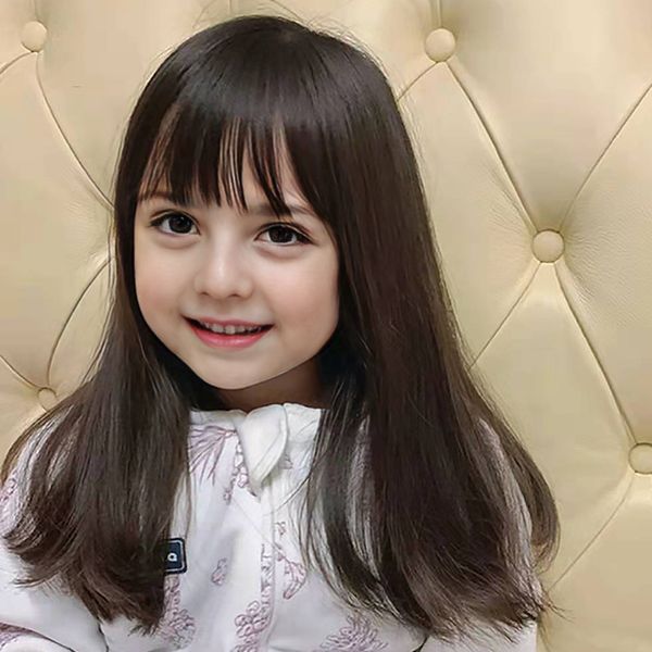 

hair accessories kids headwear children's wig little girl simulation long straight toupee lovely po hair cover hoods baby headgear acce, Slivery;white