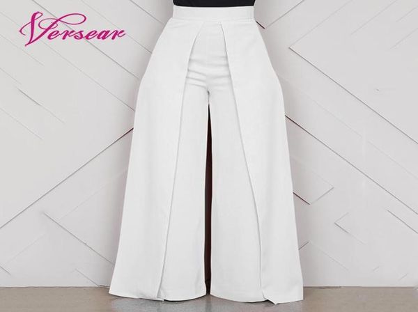 

versear elegant high waist women039s trousers autumn fashion white ladies office baggy zipper wide leg pants pantalon femme 2019761009, Black;white