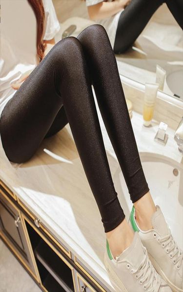 

selling 2020 women solid color forescent shiny pant leggings large size spandex elasticity casual trousers for girl5048202, Black