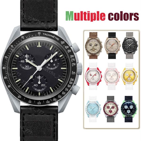 

biographic planet moon designer watch mens watchs full function quarz chronograph mission to mercury 42mm nylon luxury watch limit325v, Slivery;brown