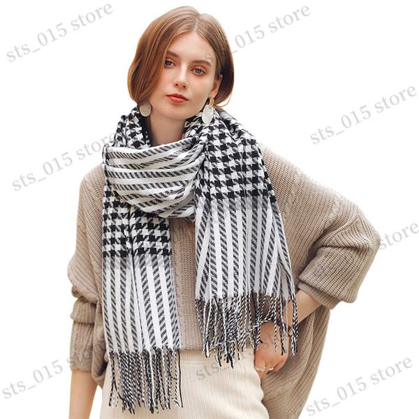 

scarves women autumn winter scarf lady cashmere feeling muffler spring fall large blanket llow gird shawl soft warm hounds tooth wrap t23042, Blue;gray
