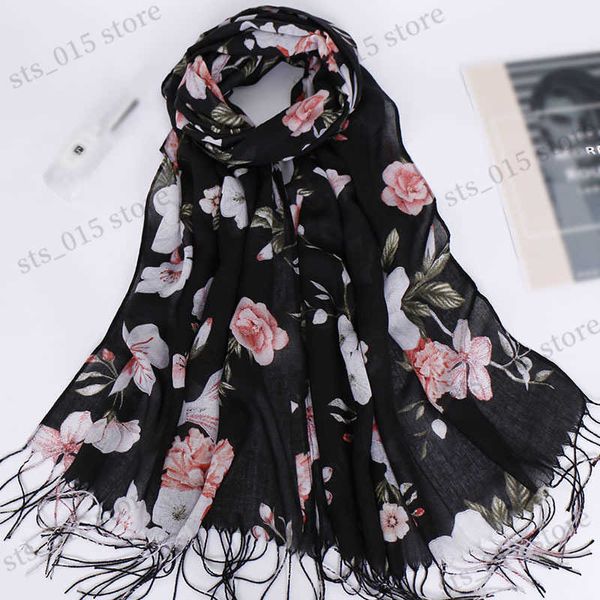 

shawls 2019 new fashion cotton women flower print scarf shawl and wraps headscarf pashmina long tassel female foulard hijab store t230901, Blue;gray