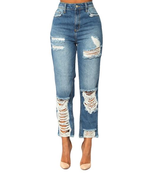 

bleach wash shredded ripped pencil skinny jeans women blue high waist long pants stretchy denim jean9113597