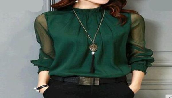 

chiffon blouse new women long sleeve stand neck work wear shirts elegant lady casual blouses womens blusas plus size7110334, White