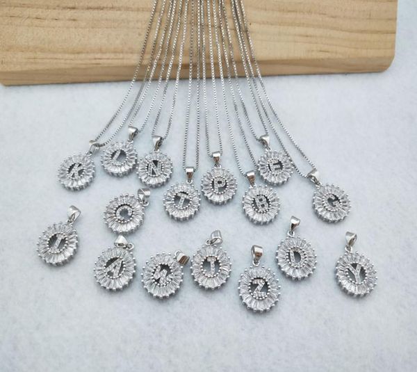 

silver color round micro pave crystal cubic zirconia 26 letter pendants charms necklace jewelry making for woman nk3479871608