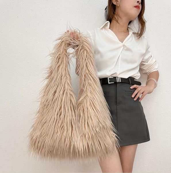 

Factory sales women shoulder bag 10 colors winter popular plush messenger bag large capacity soft and light imitation fur fashion handbag Mao Mao handbags 1017#, Black