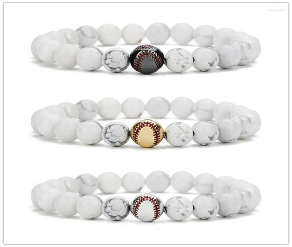 

strand 10pcs copper baseball white howlite stone beads bracelet buddha sport energy reki yoga jewelry2497419, Black