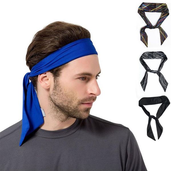 

women men striped solid tie back sport headband non-slip stretch sweatbands moisture wicking workout yoga running headbands225j, Silver