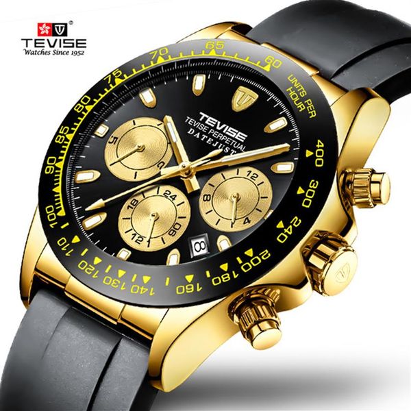 

mens fashion brand tevise watch automatic mechanical watch male silicone multifunction sport clock relogio masculino2548, Slivery;brown