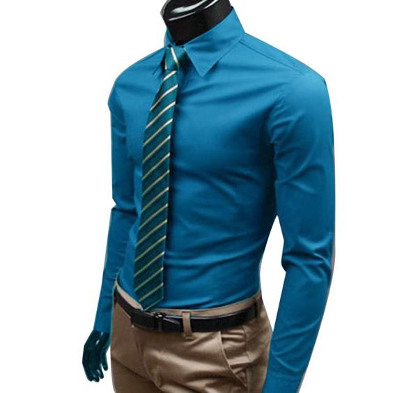 

dress new fashion solid color business long sleeve men button turn down collar shirt polyester3383594, White;black