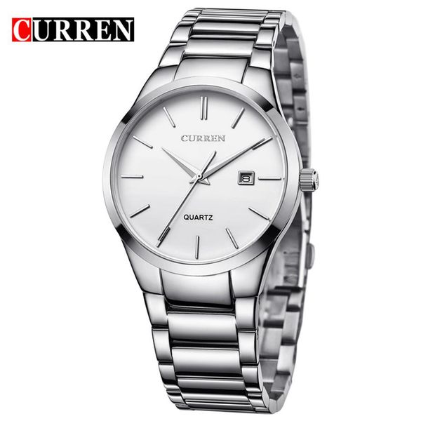 

curren luxury classic fashion business men watches display date quartz-watch wristwatch stainless steel male clock reloj hombre355t, Slivery;brown