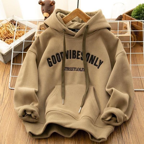 

hoodies sweatshirts children's clothing boys and girls velvet padded thickened sweater medium big children hooded 230830, Black