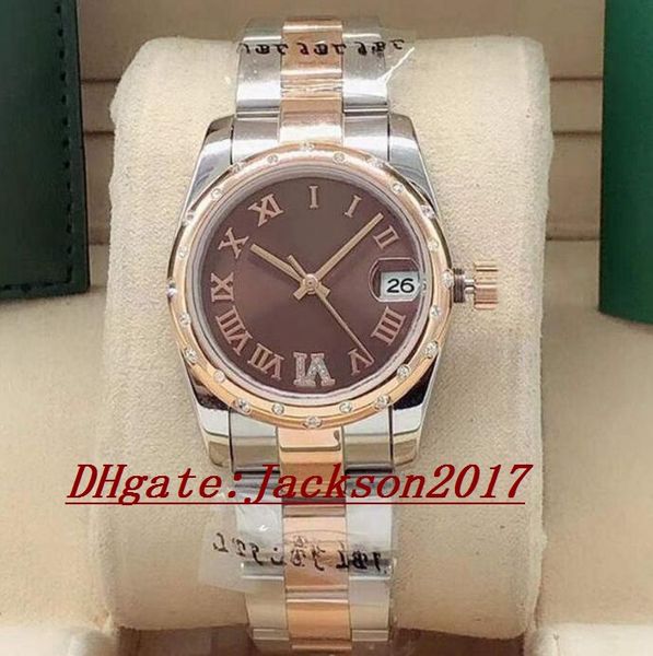 

31mm women's automatic mechanical watch ladies diamond watches women stainless steel folding buckle sport waterproof fashion wristwatch, Slivery;brown