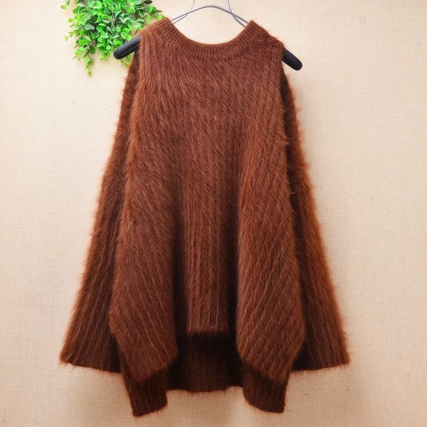 

women's sweaters female women fall winter thick warm hairy mink cashmere knitted oneck striped split loose pullover jumper sweater pull, White;black