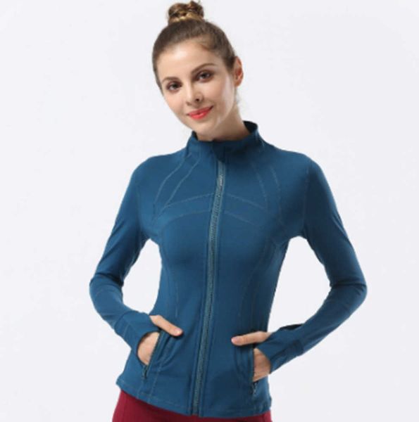 

lu-088 yoga jacket women define workout sport coat fitness sports quick dry activewear solid zip up sweatshirt sportwear running yoga wear, Black