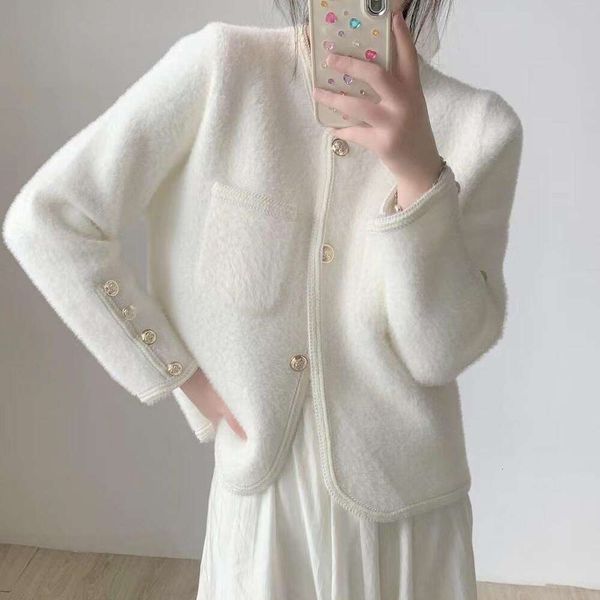 

coat womens spring and autumn sweater high end ladies white mink like wool fashion all match short cardigan, White;black