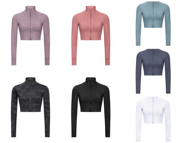 

women cropped coat spring autumn new zipper jacket defines quick-drying yoga clothes long-sleeve thumb hole training running slim fitness, Black