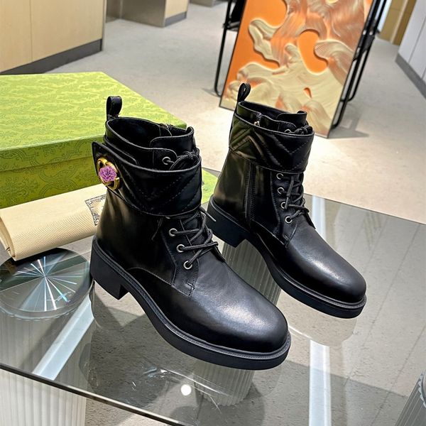 

high heeled luxury martin boots autumn winter coarse heel designer women shoes cowhide desert boot 100% real leather letter lace up fashion, Black