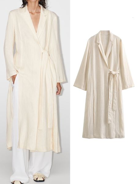 

womens wool blends traf spring summer women solid coat with belt office ladies fashion lapel long sleeves side split elegant 230831, Black