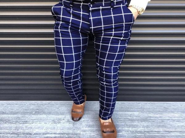 

men casual business trousers pants slim fit plaid print zipper long fitness men039s3378063, Black