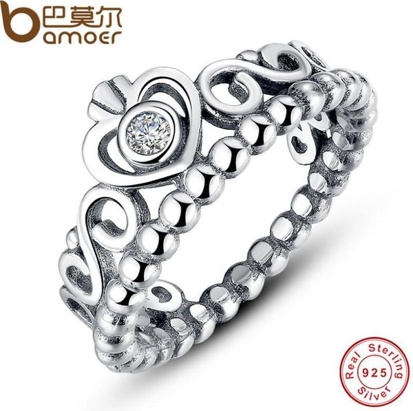 

bamoer 925 sterling silver my princess queen crown engagement ring with clear cz authentic sterlingsilverjewelry pa7110 y18912057633101, Slivery;golden