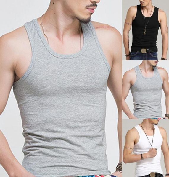 

men039s tank men solid color sleeveless fitness bodybuilding muscle vest undershirt1079325, White;black