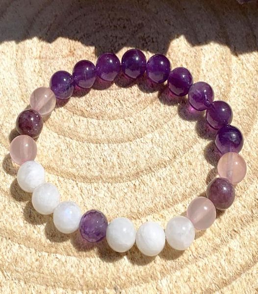 

mg1229 amethyst rose quartz rainbow moonstone lepidolite bracelet womens emf shield radiation protection jewelry6898370, Black