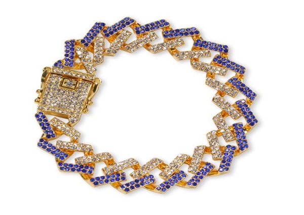 

personality 8inch 15mm hip hoppunk men039s bracelets bling iced out cubic zircon miami curb cuban link chain bracelet jewelry 4587157, Black