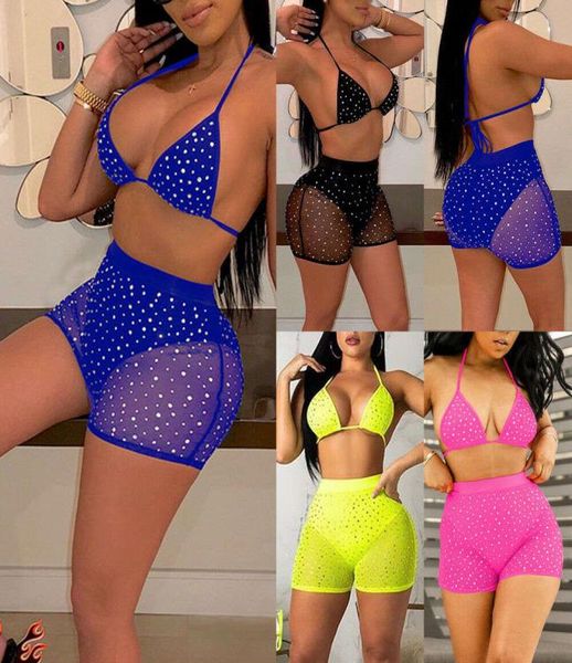 

summer brand new women halter neck rhine crystal diamond push-up micro bikini set bathing swimsuit swimwear plus size xxl6956360, White;black