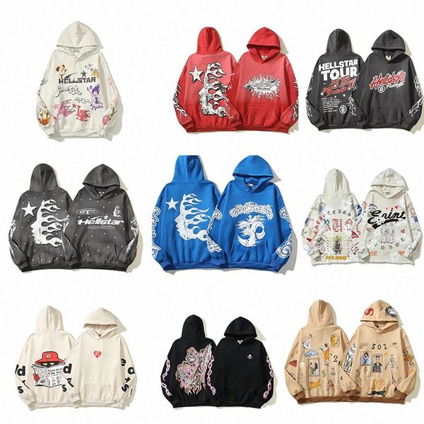 

mens hellstar hoodies sweatshirts high street fleece mens hooded hoodies harajuku stranger things oversize lose sweatshirtss loose shorts hi, Black