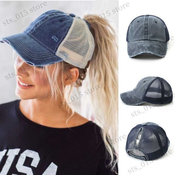 

ball caps vintage ponytail baseball cap women adjustable hat mesh distressed summer cap woman sunhat t230425, Blue;gray