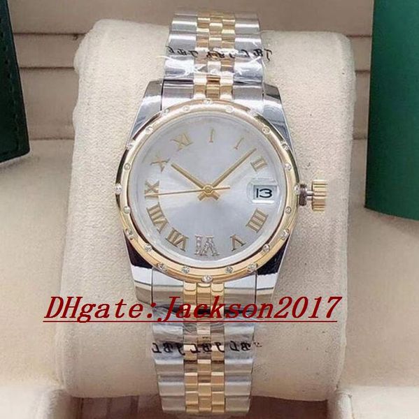 

31mm women's automatic mechanical watch ladies diamond watches women stainless steel folding buckle sport waterproof fashion wristwatch, Slivery;brown