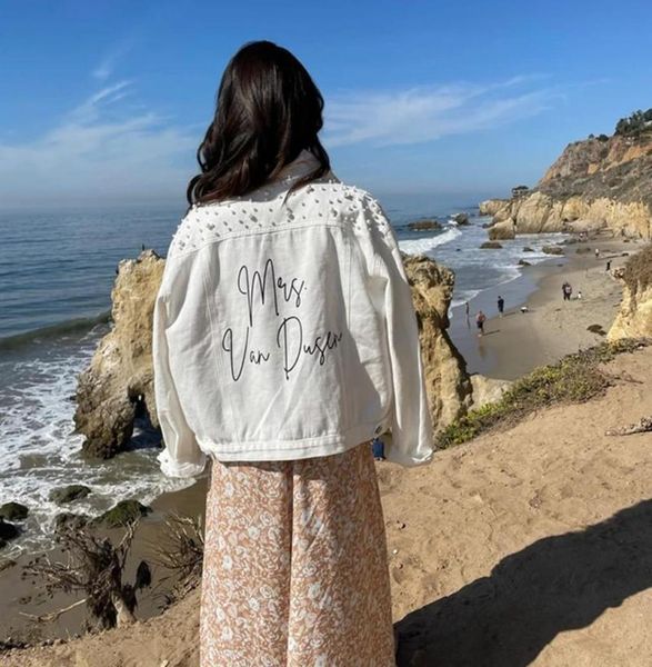 

women039s jackets custom mrs pearl jean jacket bride denim personalized unique white bridal giftwomen039s9483499, Black;brown