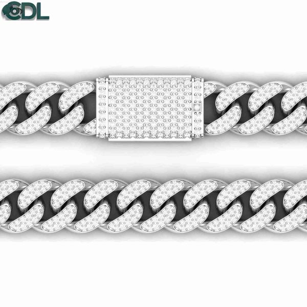 

12mm miami cuban link chain in 10kt white rose yellow gold iced out natural diamonds, Silver
