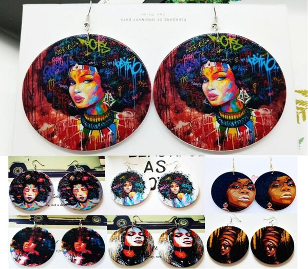 

19 styles new printing african american woman wooden earrings round shape wood africa style earring dangle chandelier accessories3721250, Silver
