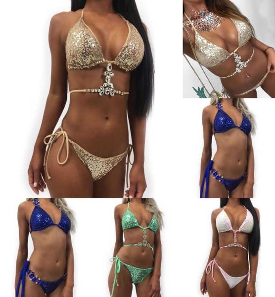 

designer women's wear 2021 bikini crystal rhines glitter diamond gems triangl swimwear women set beach bathing suit swimsuit2709638, White;black