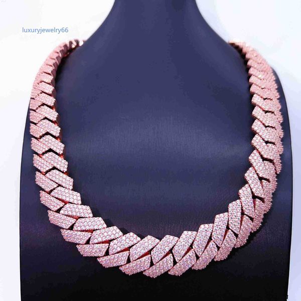 

3rows rose gold cuban link chain 20mm 24inches hip hop jewelry iced cuban chain necklace, Silver
