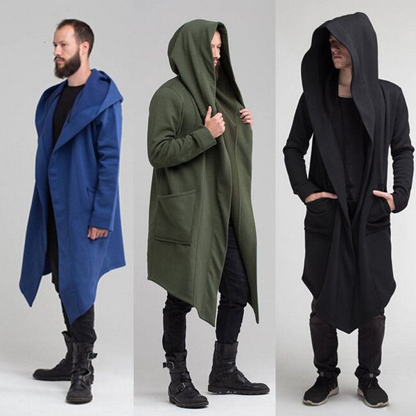 

men's trench coats hirigin men winter casual hoodie coat solid color cardigan cloak coat open front warm long outwear autumn winter 230, Tan;black