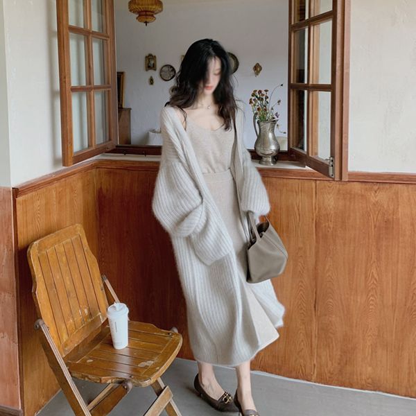 

women's sweaters korean fashion beige cardigan women autumn winter 2023 oversized long cardigans loose sweater female pocket streetwear, White;black
