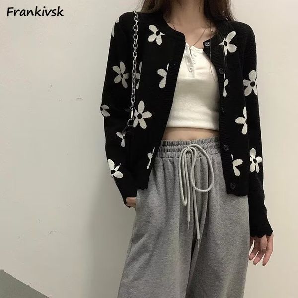 

women's sweaters knitting cardigan women floral fashion korean style aesthetic stylish fit long sleeve allmatch daily clothing retro sw, White;black